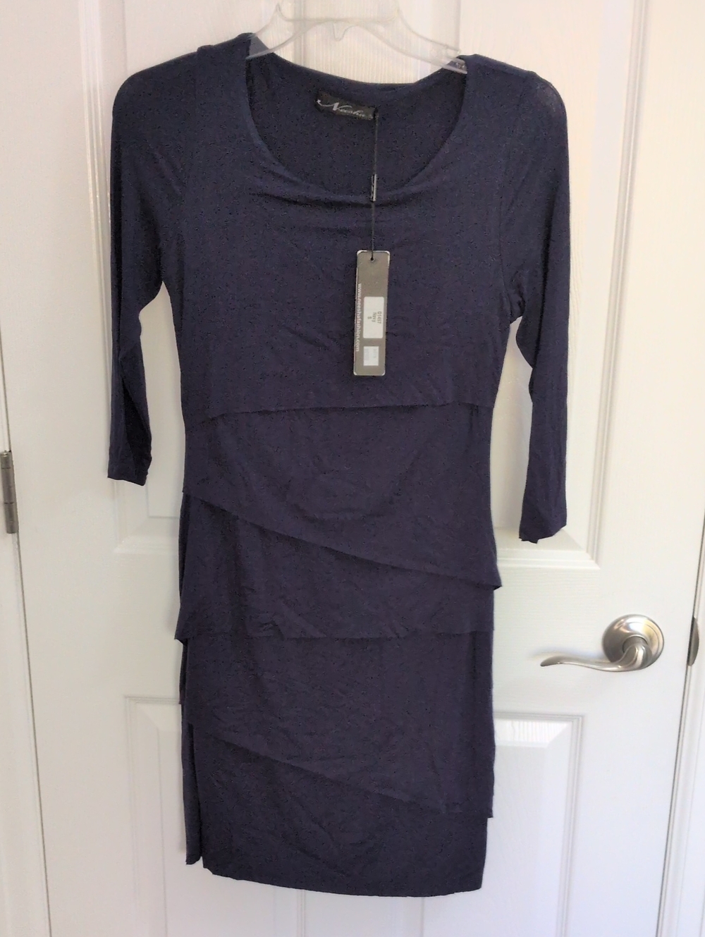 NWT Neesha Navy Blue Stretchy Layered Dress - S